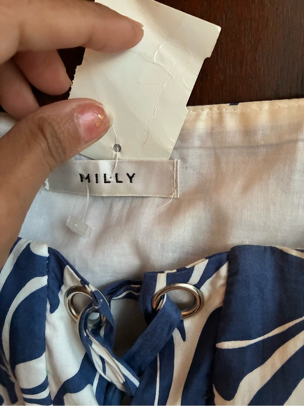 MILLY Blue & White Tropical Print Lace-Up Corset Crop Top - Picture 4 of 7